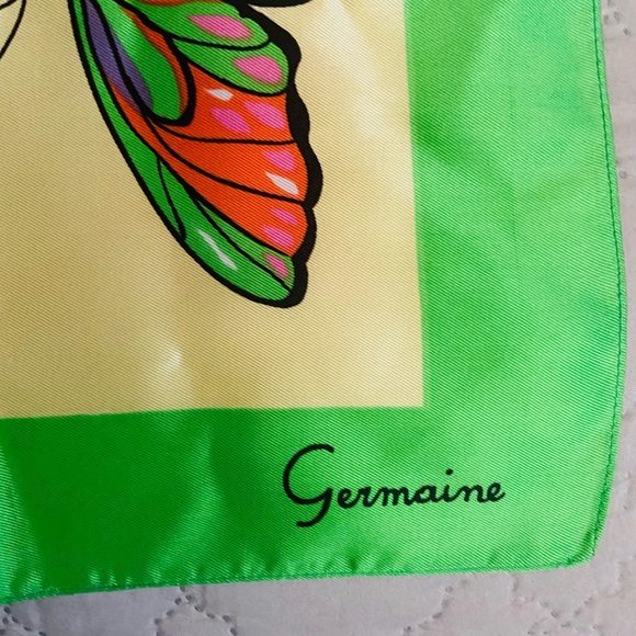 Vintage 60s Designer Scarf Germaine Butterfly Print Made - Picture 2 of 4